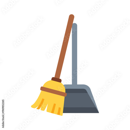 Broom and dustpan cleaning tools.