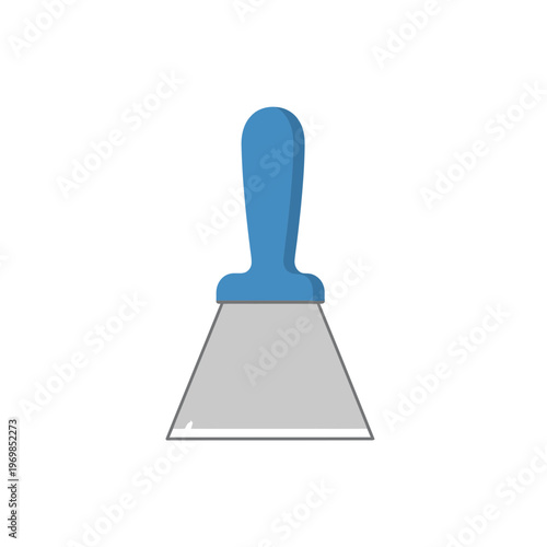 Blue handled putty knife tool.