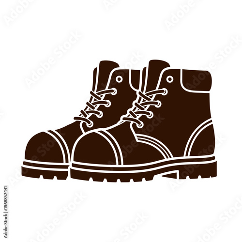 Brown leather work boots with laces.