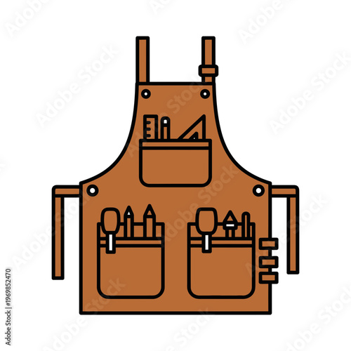 Brown leather tool apron with pockets.