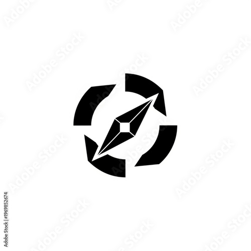 Stylized Compass Rose Icon with Bold Circular Segments.