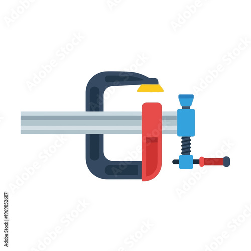 C clamp tool with red handle.