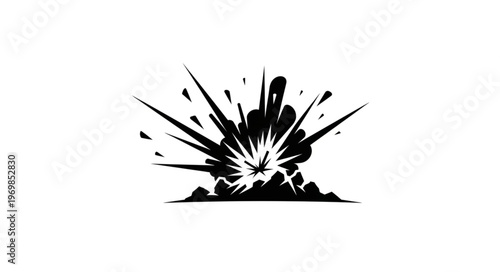 Stylized Explosion Illustration with Radial Lines and Debris.