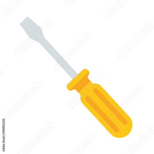 Screwdriver with yellow handle closeup.