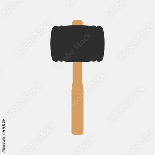 Black rubber mallet with wooden handle.