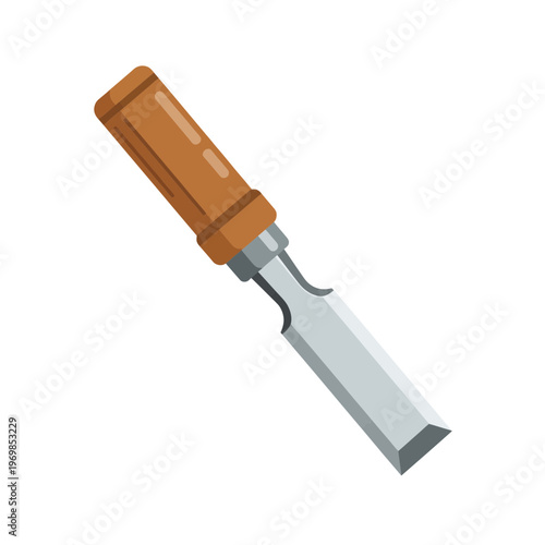 Woodworking chisel with wooden handle.