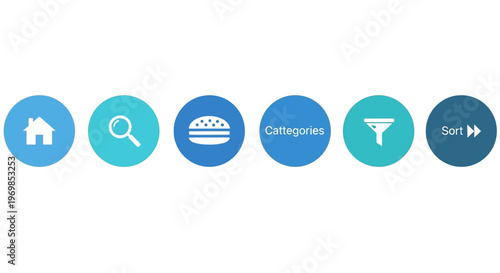 A set of five circular buttons in different shades of blue isolated on transparent background, isolated on white background, Vector