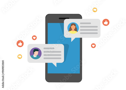 Smartphone Messaging App with Chat Bubbles Stock Illustration.