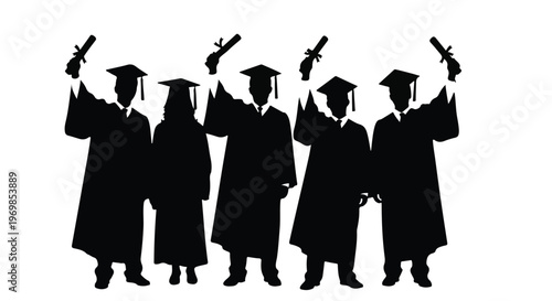Graduation Group Silhouette - Students Celebrating Achievement