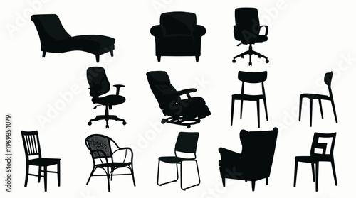 Set of black office chairs silhouettes