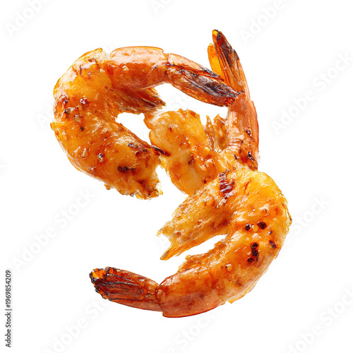 flying grilled shrimp isolated on transparent background