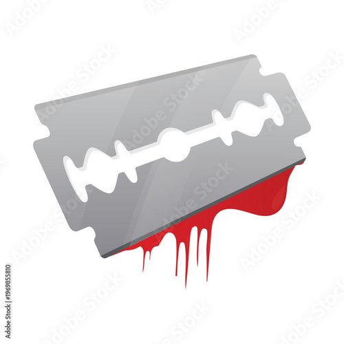 Dramatic razor blade illustration with red blood drips for horror themed creative projects and artistic