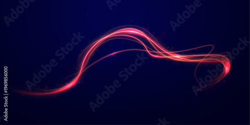 Neon light trails curve across a transparent scene. Motion blur enhances speed and glowing energy. Abstract lines create a futuristic flowing composition.