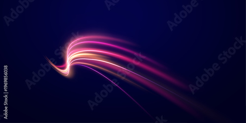 Red neon waves ripple with glowing motion. Light sparks enhance the flowing curves. The scene suggests speed and intensity.