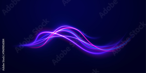 Spiral neon waves create a glowing circular form. Light sparks shimmer along the rotating path. Motion expresses energy and speed.