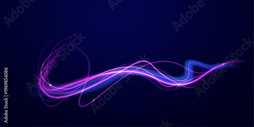 Curved neon trails form elegant motion paths. Light glow adds depth and futuristic style. The design captures speed and visual rhythm.