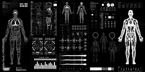 Medical imaging collage displaying human anatomy and diagnostic scans