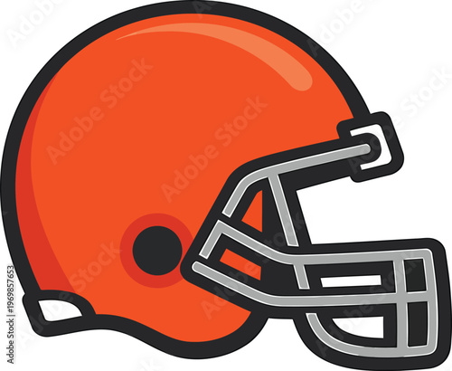 American football helmet with gray face guard and orange shell