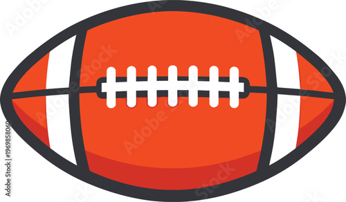 American football ball with white laces and black outline isolated on transparent background