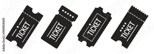 Elegant Cinema Ticket Design Set – Black Gold Movie Pass Templates, Premium Admit One Tickets, Event Entry Coupon with Barcode, Retro Vector Collection