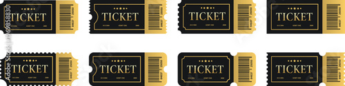 Event ticket icons. Cinema Ticket Icon Set with Film Camera Symbol, Movie Admission Pass Vector Illustration Outline and Solid Fill Minimal Design for Theater Booking, Entertainment Event Entry