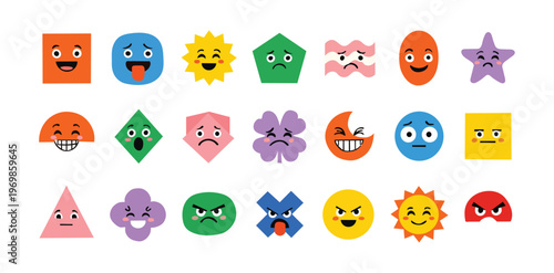Collection of various colorful emoticon faces