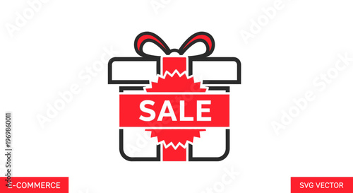 Gift Box Sale Offer - Red Present with Ribbon for Ecommerce Promotions