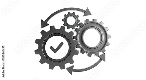 Gears with Checkmark and Circular Arrows