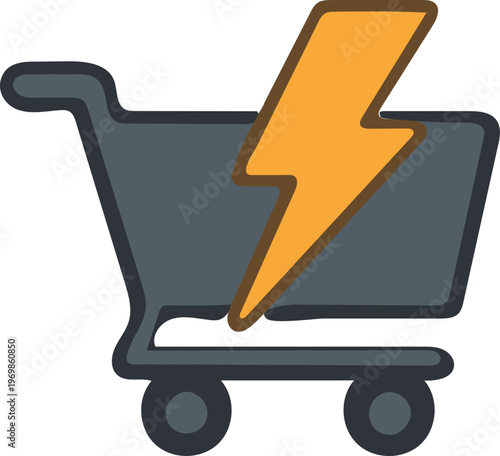 Flash Sale Shopping Cart Icon for Express Checkout and E-commerce Promotion UI. Optimized for e-commerce user interface design, flash sale countdowns, express checkout buttons, and high-speed transact