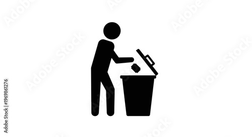 Person Disposing of Trash in Waste Bin Icon on Isolated White Background