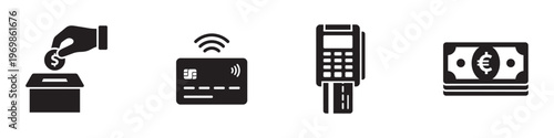 Money payment methods and financial transaction icon set. Vector Illustration.	
