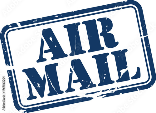 Distressed Navy Air Mail Stamp: Vintage Postal Service Symbol for Urgent Deliveries and Global Communication with a Retro, Textured Design Perfect for Graphics and Designs
