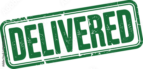 Green "DELIVERED" Stamp: Grunge Effect for Packaging, Shipping, E-commerce, and Office Use - A Bold, Eco-Friendly, and Eye-Catching Design (Isolated on White Background)
