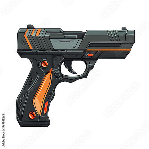 Modern Pistol Vector Illustration on White