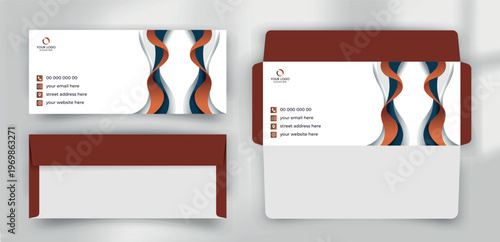 Professional Brown and Navy Symmetric Ribbon Wave Business Envelope
