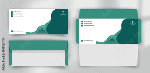 Modern Emerald Green Fluid Organic Wave Business Envelope Template
