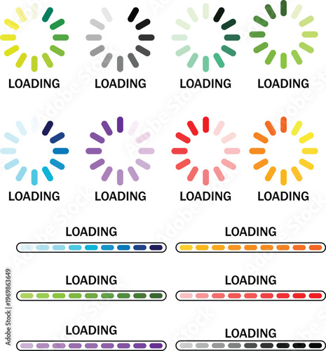 Progress status bar collection with colorful circular loaders