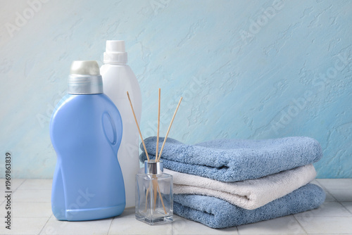 Clean towels, bottles of la...