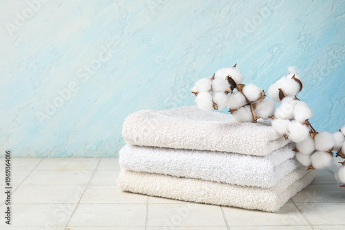Stack of clean towels and c...