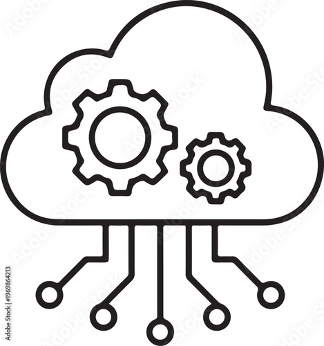 Cloud computing icon with gears and circuit lines a dark silhouette high quality
