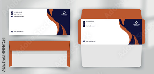 Modern Navy and Orange Fluid Wave Business Envelope Template
