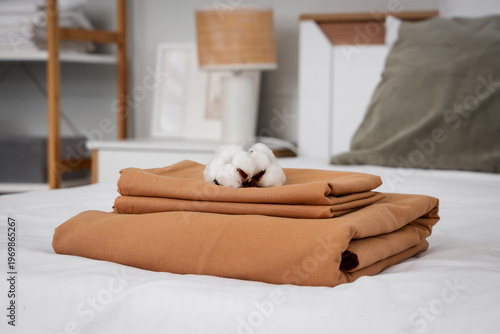 Stack of orange linen with ...