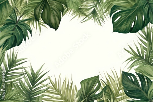 Palm leaves border outdoors nature forest.