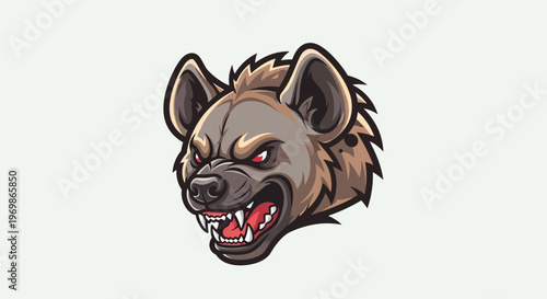 Aggressive cartoon hyena head illustration with bared teeth and glowing red eyes, depicted in a mascot or logo style.