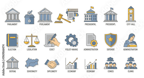 law and justice system icons.