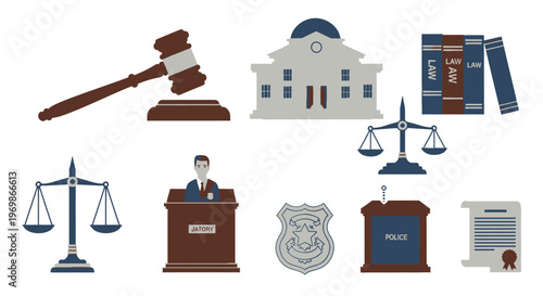 Law court judge gavel and scales.