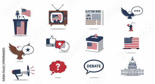 American political campaign symbols icons.
