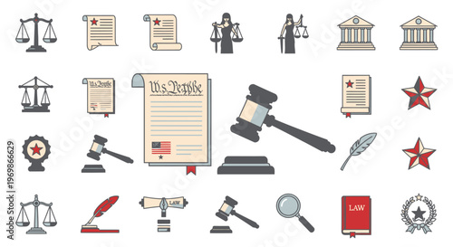 Law Justice Court Legal Icons Symbols.