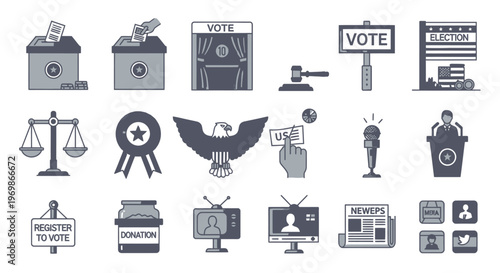 American Voting System Election Icons.