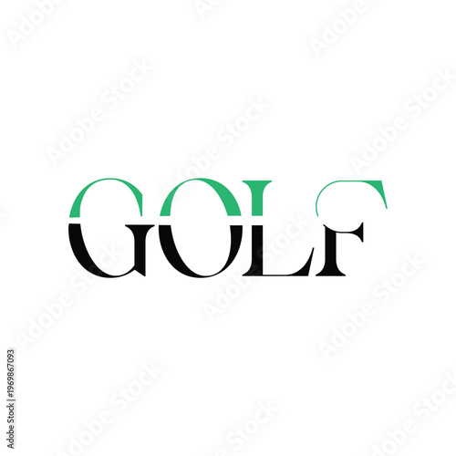 The word golf is prominently displayed in a modern stylized green and black design